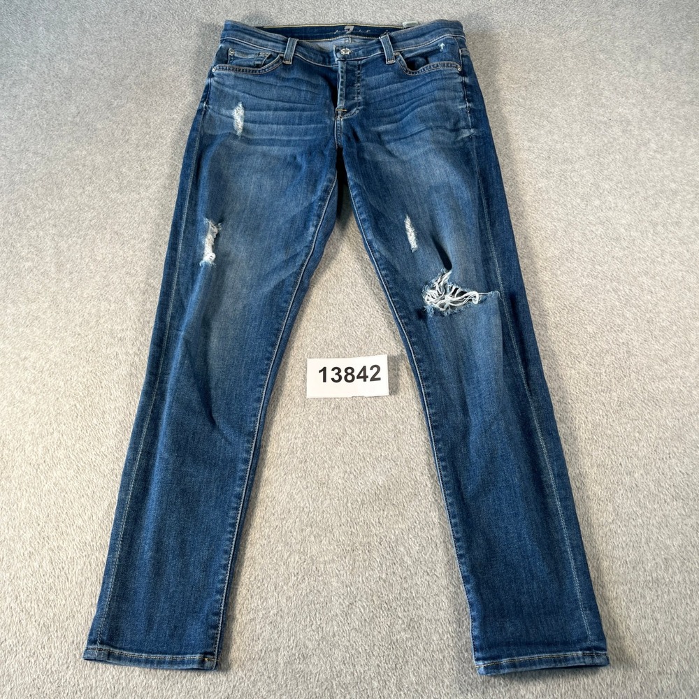 7 For All Mankind Josefina Skinny Boyfriend Jeans Women 25 Blue Denim Distressed